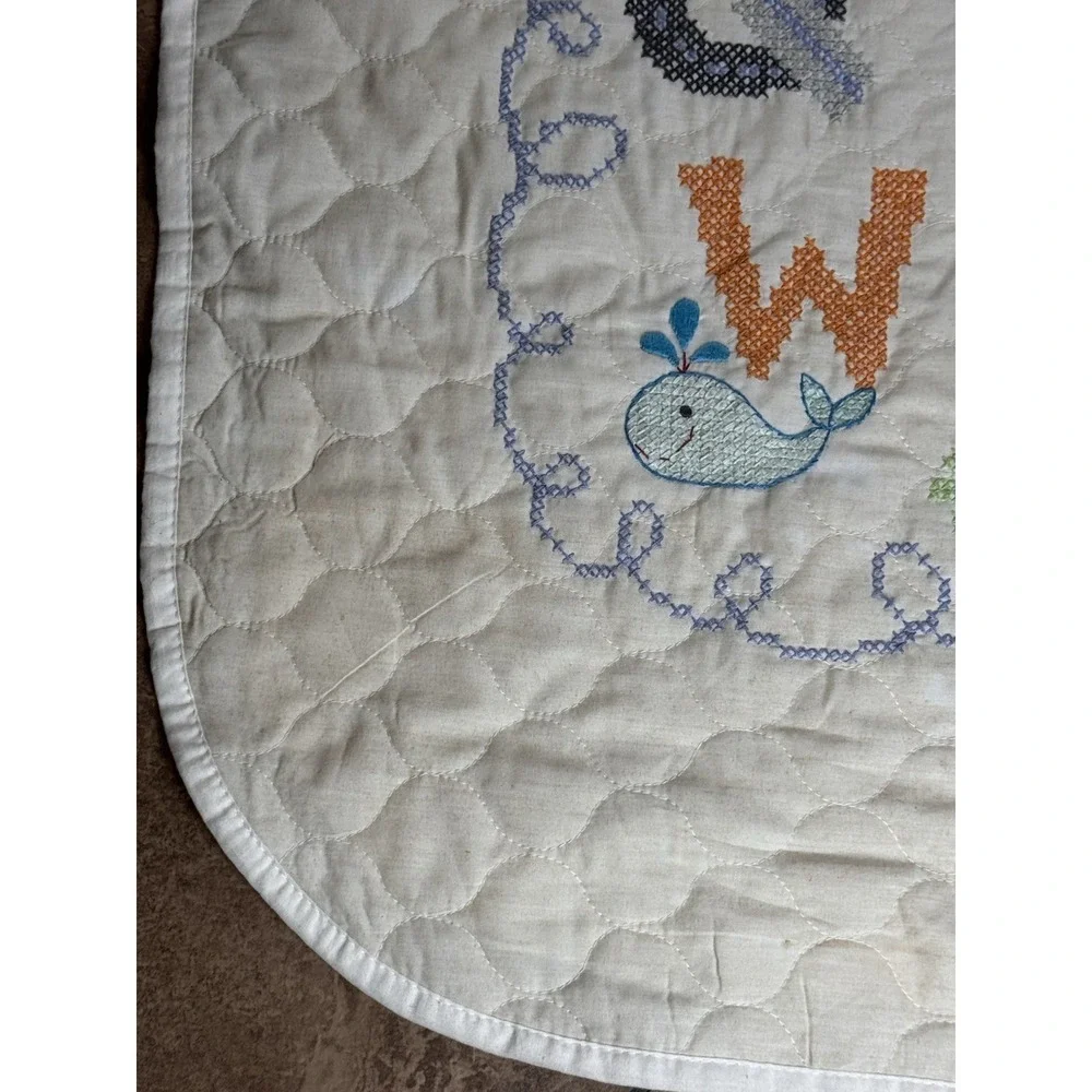 Vintage Hanging Cross Stitch Baby Quilt Alphabet Animals ABC Nursery Blanket